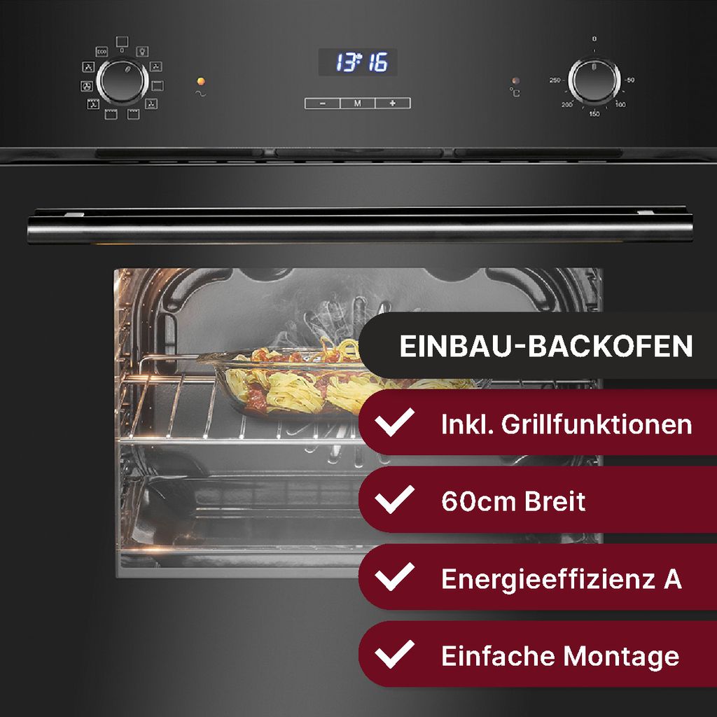 KB-ELEMENTS Einbaubackofen 60cm - 73 Liter Mit Aqua Clean & Circle Fan