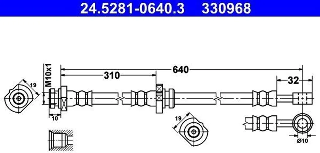 Tuyau de frein ATE 24.5281-0640.3 pour Nissan Primera P12 - OE 46210AV710