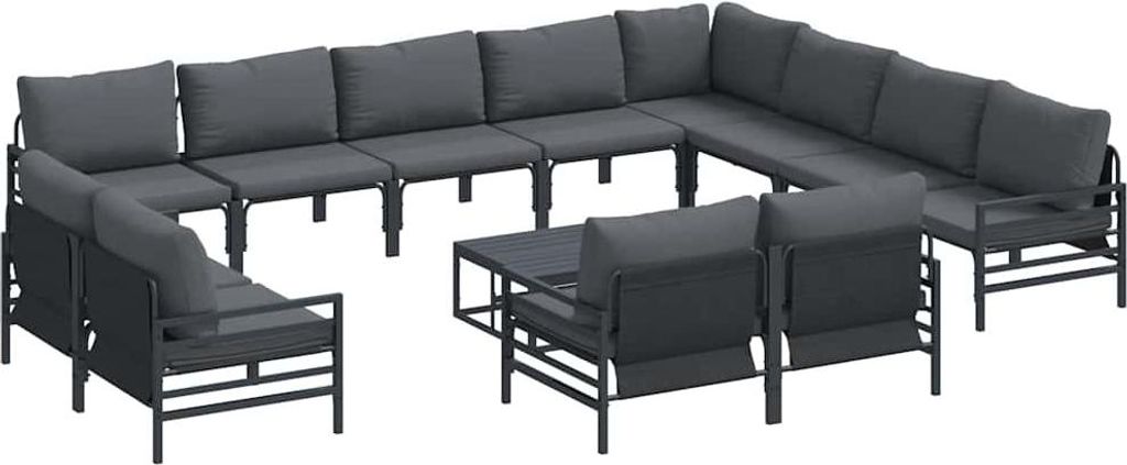 vidaXL Gartensofa-set mit Kissen 13 pcs Schwarz Stahl