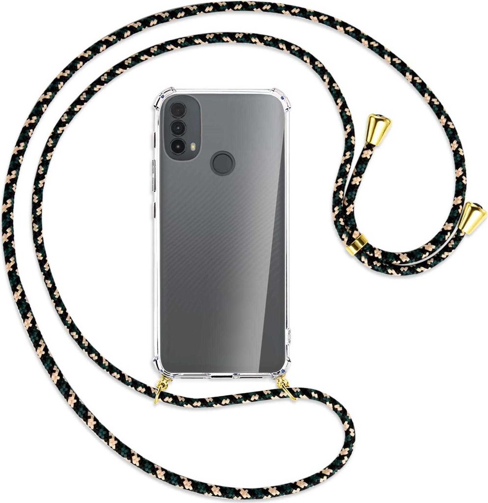 Handykette Backcover-Schutzhülle mit Band (Metall goldfarben) für Motorola Moto E30, Moto E40 - camouflage