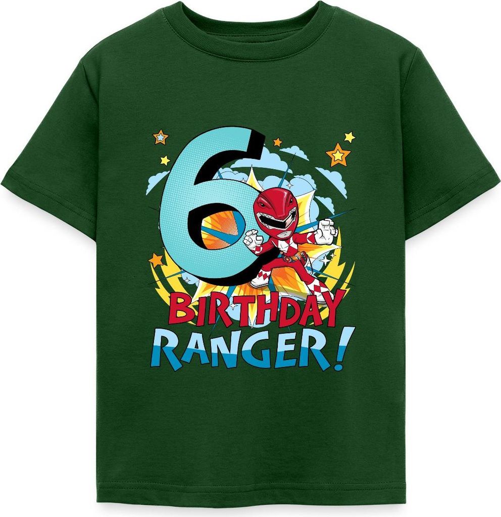 Spreadshirt Power Rangers Geburtstag 6. Jahre Kinder T-Shirt, 122/128 (7-8 Jahre), Forstgrün