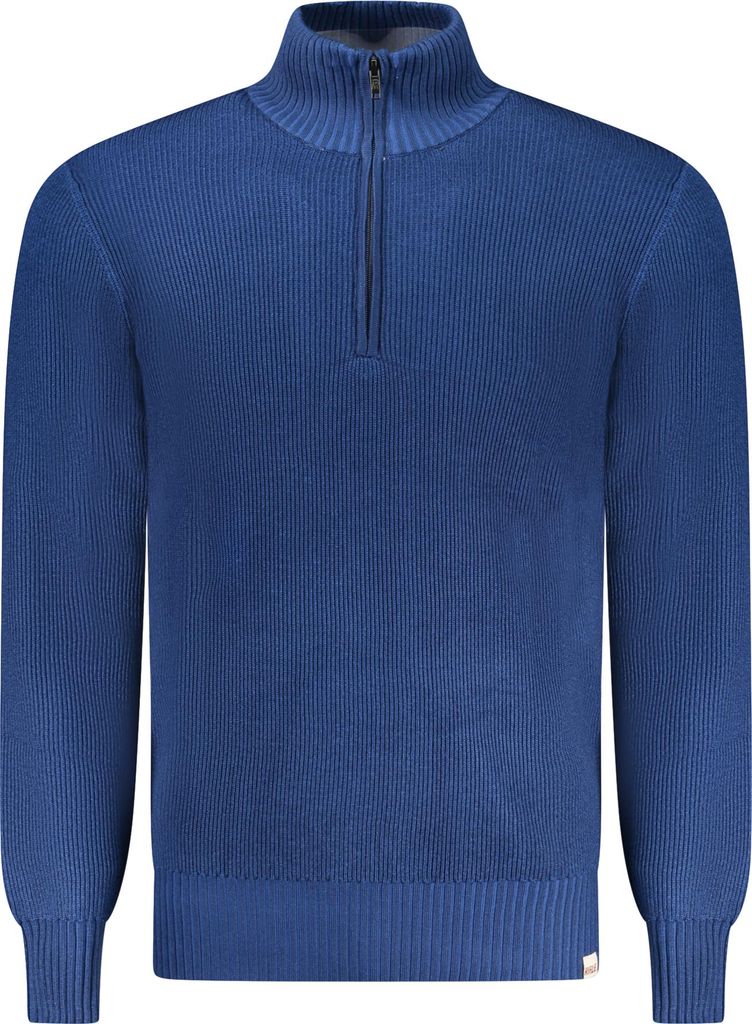 Langarmshirt Herren Blau mit Halbem Reißverschluss und Logo