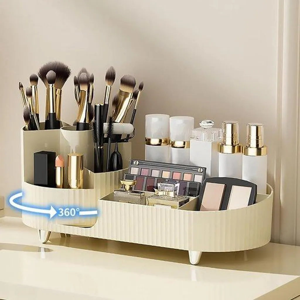 Organisateur de maquillage rotatif 9 niches en finition crème laquée
