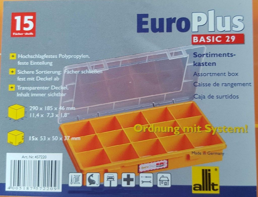 The image shows the packaging of an allit Sortimentskasten "EuroPlus Basic".