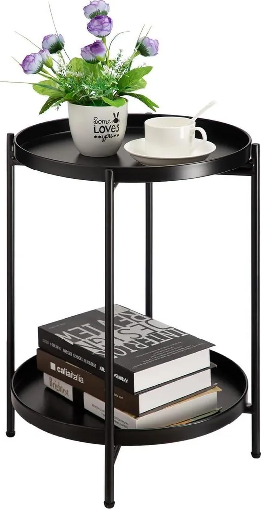 Tavolino da caffè in metallo nero 2 livelli soggiorno camera da letto terrazza