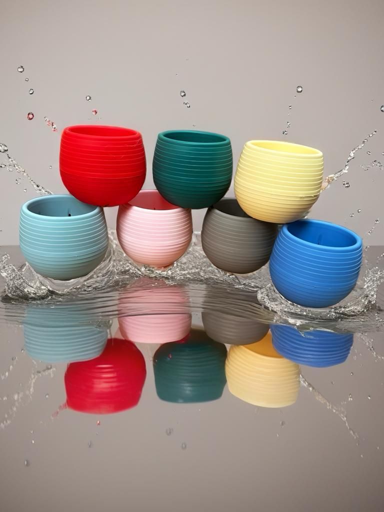 7er Set Blumentöpfe mit Drainage 0,55L für Kakteen, Sukkulenten und kleine Pflanzen in verschiedenen Farben
