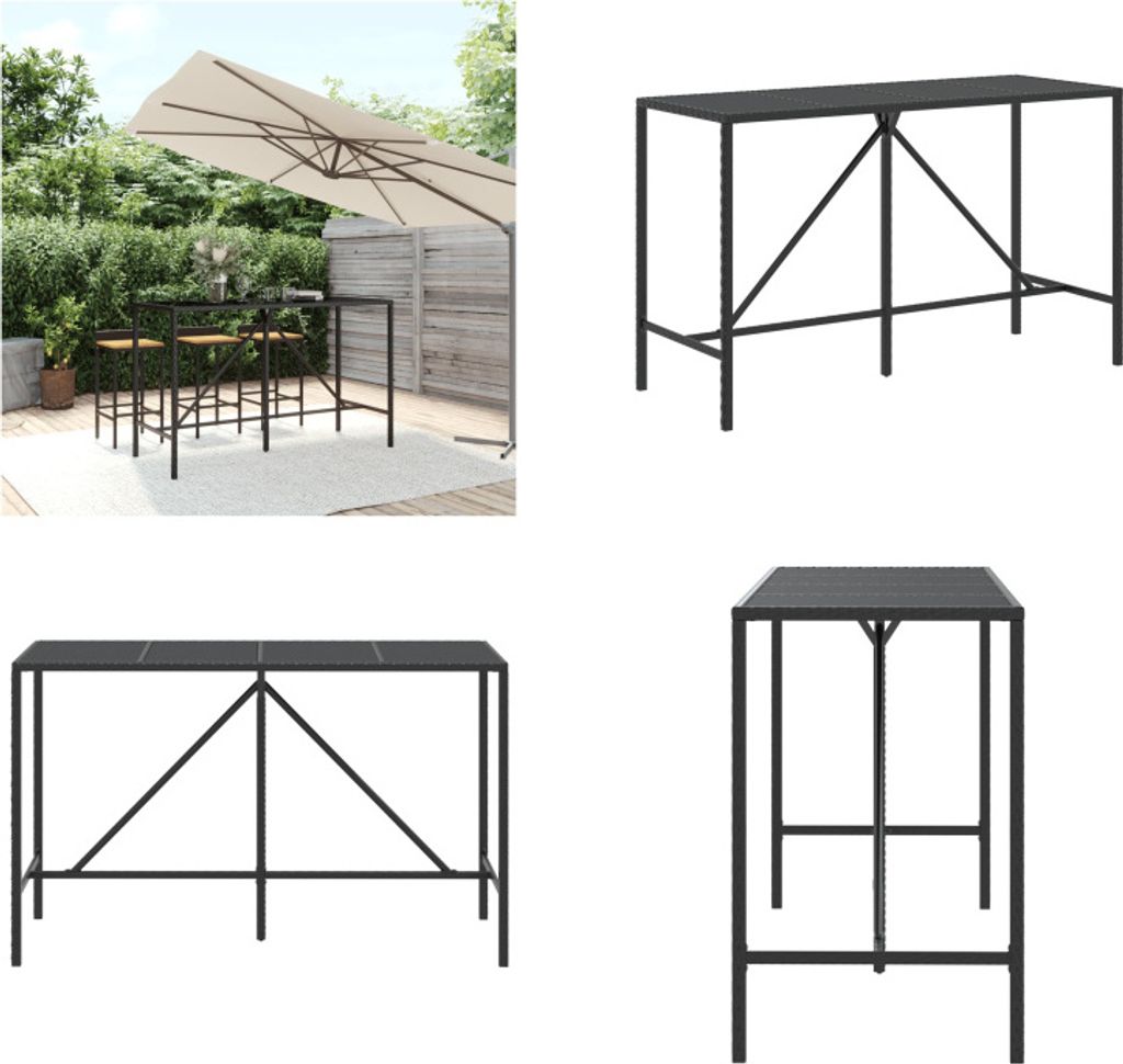 vidaXL Bartisch mit Glasplatte Schwarz 180x70x110 cm Poly Rattan - Bartisch Mit Glasplatte - Bartische Mit Glasplatten - Partytisch - Bistrotisch