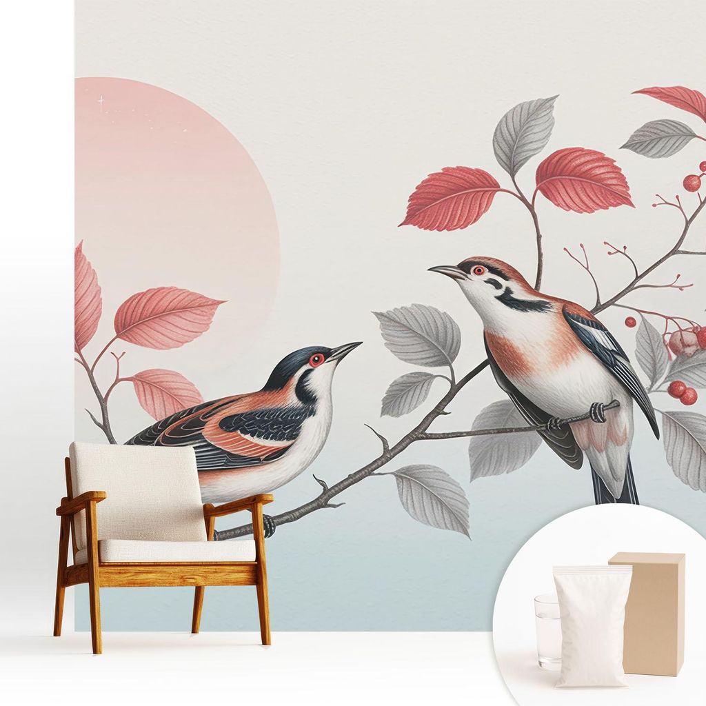 Fototapete - 250x250 cm - Tapete - Wandtapete - Wandbilder - Dekofolie - Tapete Folie - Wand - Dekoration - Wohnzimmer - Sitzende Vögel
