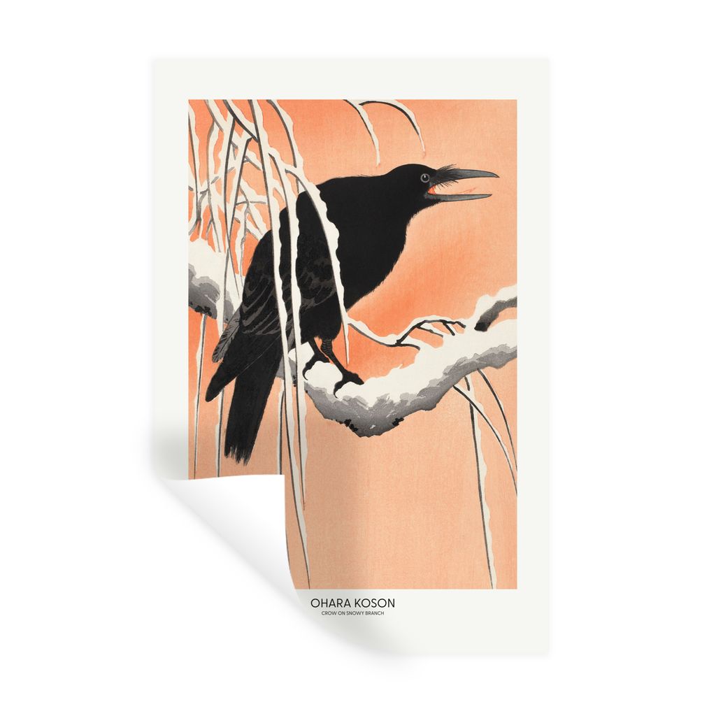 MuchoWow Wandtattoo Wandsticker Wandaufkleber Vintage - Krähe - Vogel - Tiere - Zweig 80x120 cm Selbstklebend und Repositionierbar - Repositioni...