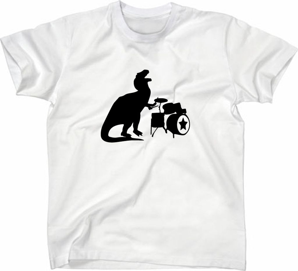 Styletex23 T-Shirt T Rex Dino Drummer Fun, Dinosaurier, weiss, XXL