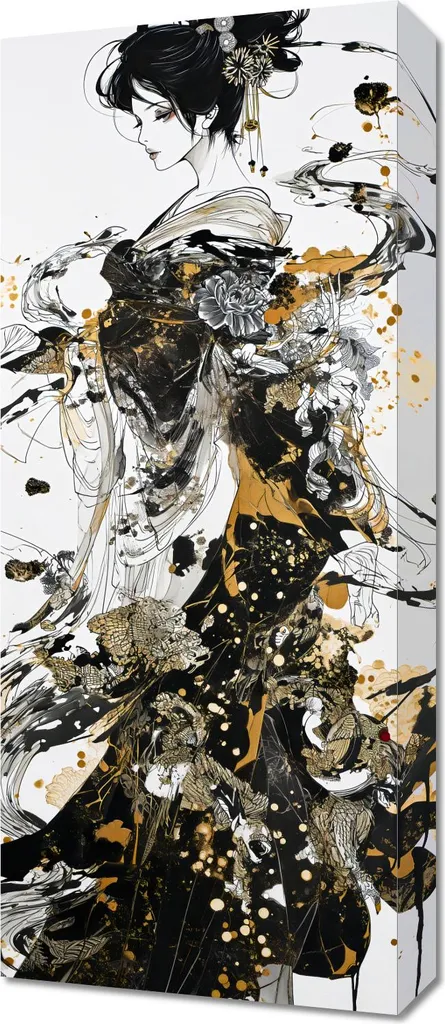 Tableau Vertical Odyssées à l'encre 30x70 cm - Affiche d'Art Moderne Zen