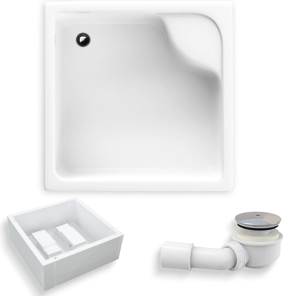 BADLAND Duschwanne Quadratisch Doris 90x90x41 cm mit Wannenträger | Ablaufgarnitur Gratis