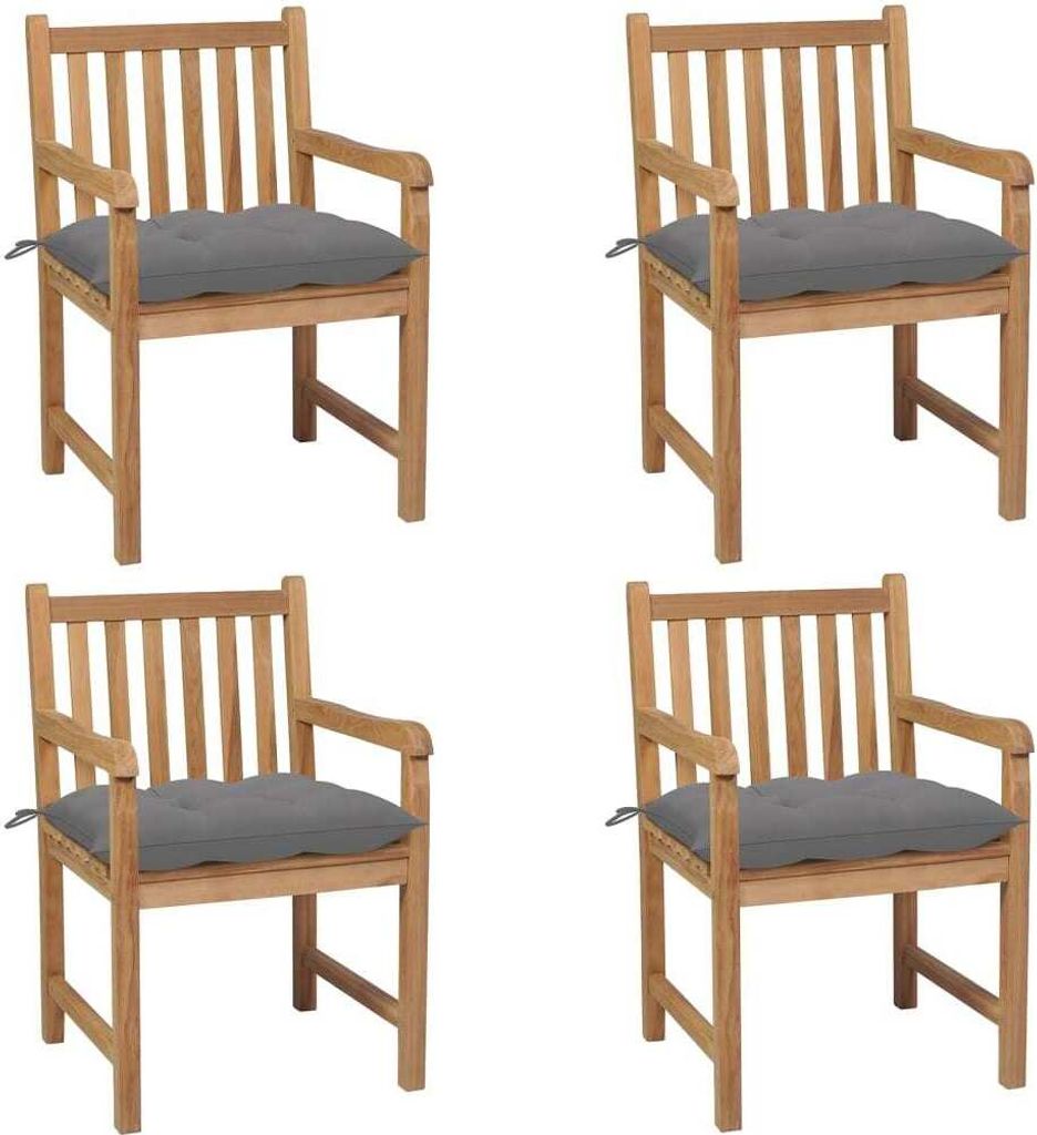 The Living Store Gartenstühle 4 Stk. mit Grauen Kissen Massivholz Teak