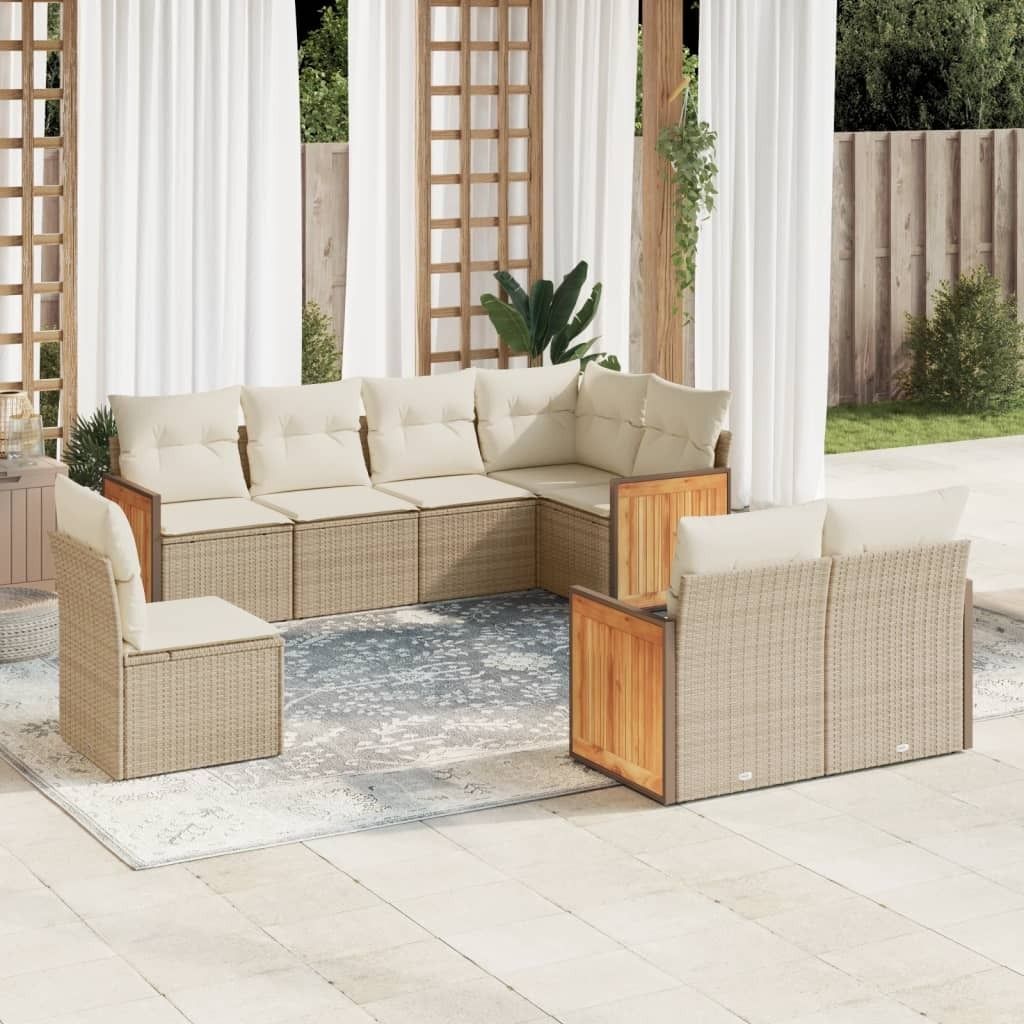 Maison Exclusive - 8-tlg. Garten-Sofagarnitur mit Kissen Beige Poly Rattan