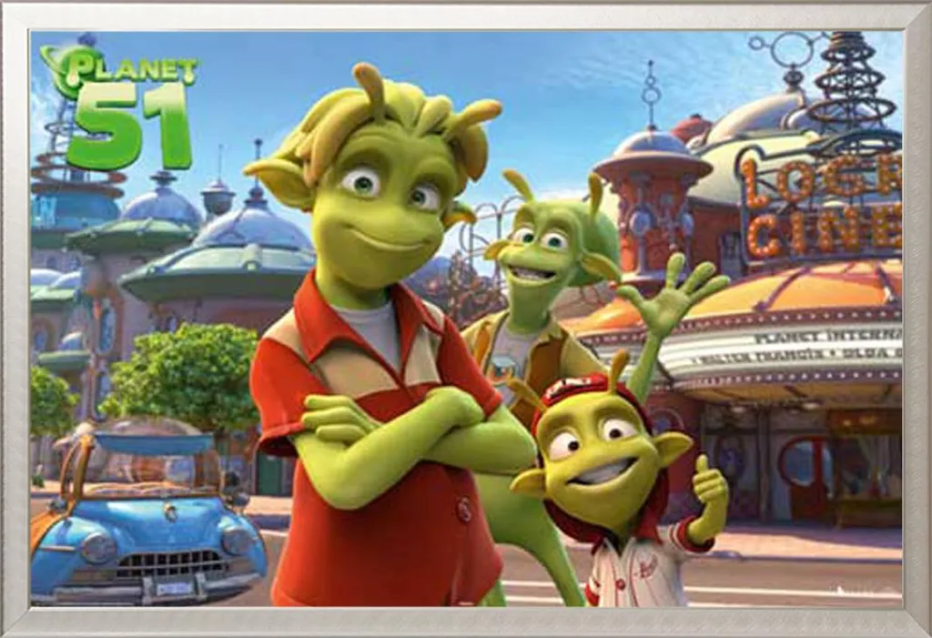 Cadre amovible avec affiche Planet 51, vitre acrylique et alu Shinsuke
