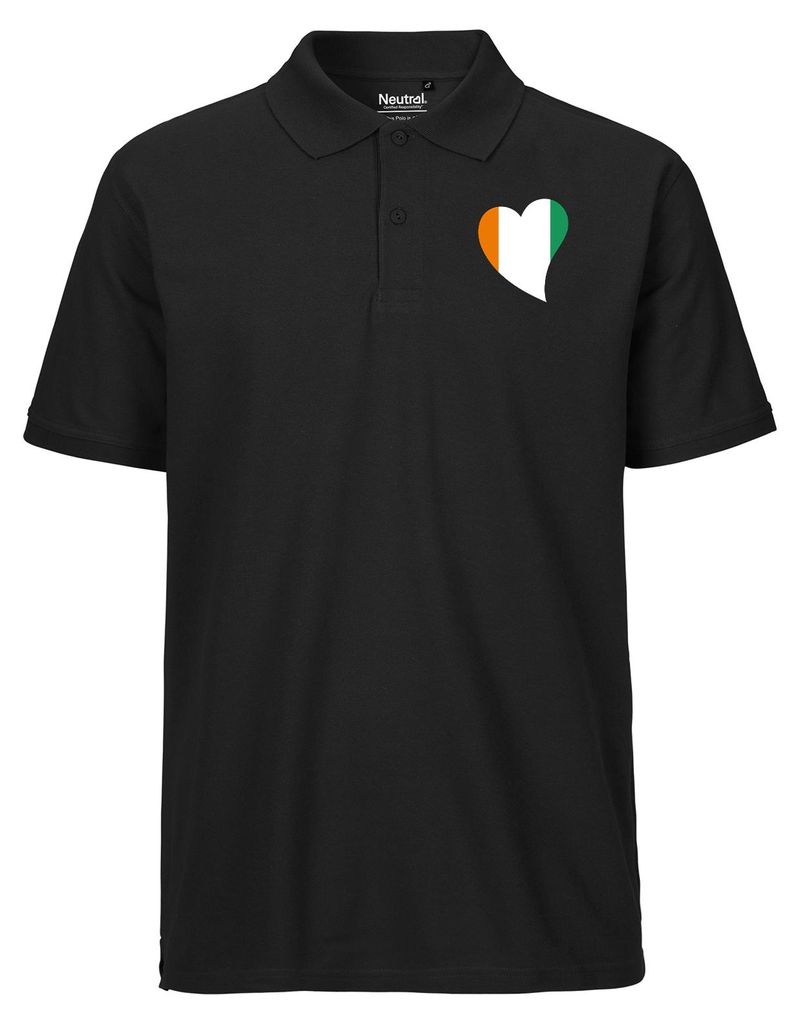 Huuraa Herren Polo Shirt Elfenbeinküste Flagge Herz XXL Black Bio Baumwolle Fairtrade Poloshirt Geschenkidee