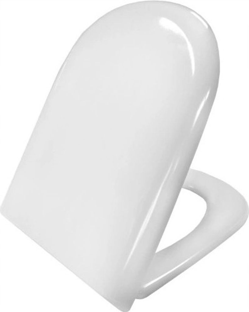 A white toilet seat is shown from a slightly elevated side angle against a white background.