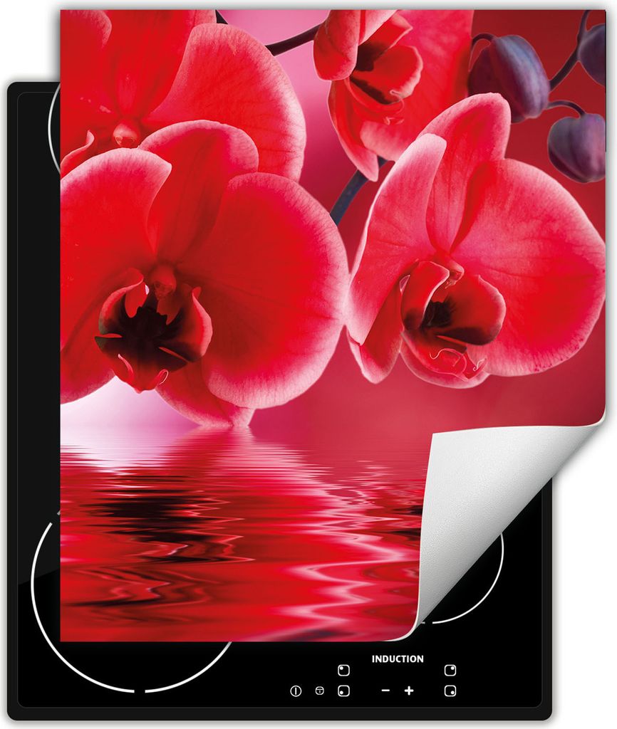 DarHaus Herdabdeckplatte 45x52 cm Anti Rutsch Matte Aufrollbar, rot - Orchidee