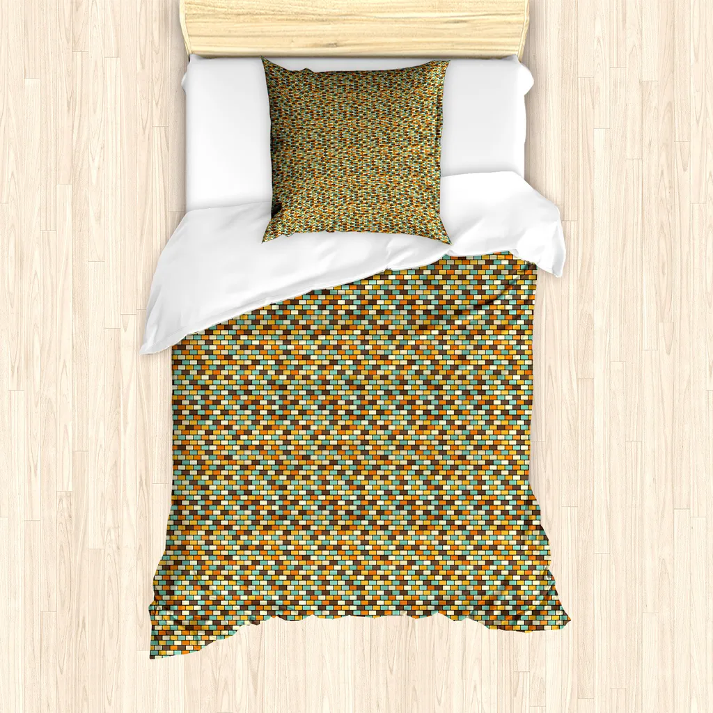 ABAKUHAUS Set copripiumino giallo marrone per letti singoli, rettangoli arrotondati, antiacaro, adatto a chi soffre di allergie, con federa, 135 cm x 200 cm - 80 x 80 cm, multicolore