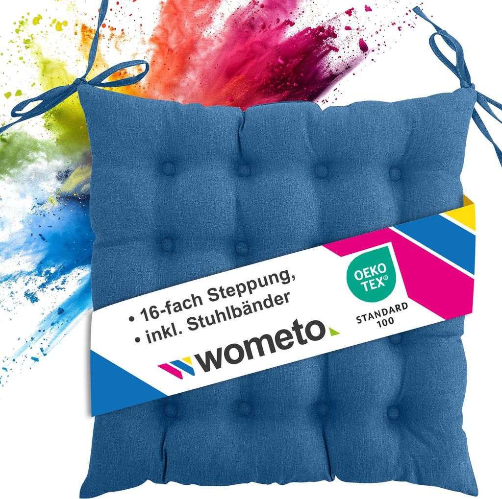 Sitzkissen Stuhlkissen 40x40 OEKO-TEX - türkis blau Sitzauflage Bank Polster Sitzpolster mit Bändern / Schleife, Indoor / Outdoor