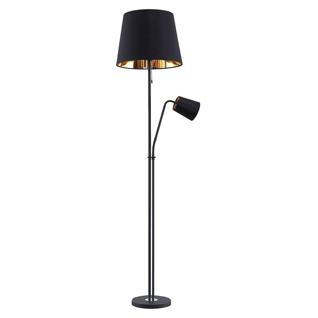 Lindby Stehlampe Efalia, schwarz/gold, Textil, Leselicht Produktbild 