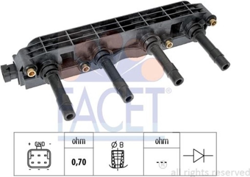 1 Zündspule FACET 9.6299 OE Equivalent für OPEL VAUXHALL HITACHI GENERAL MOTORS