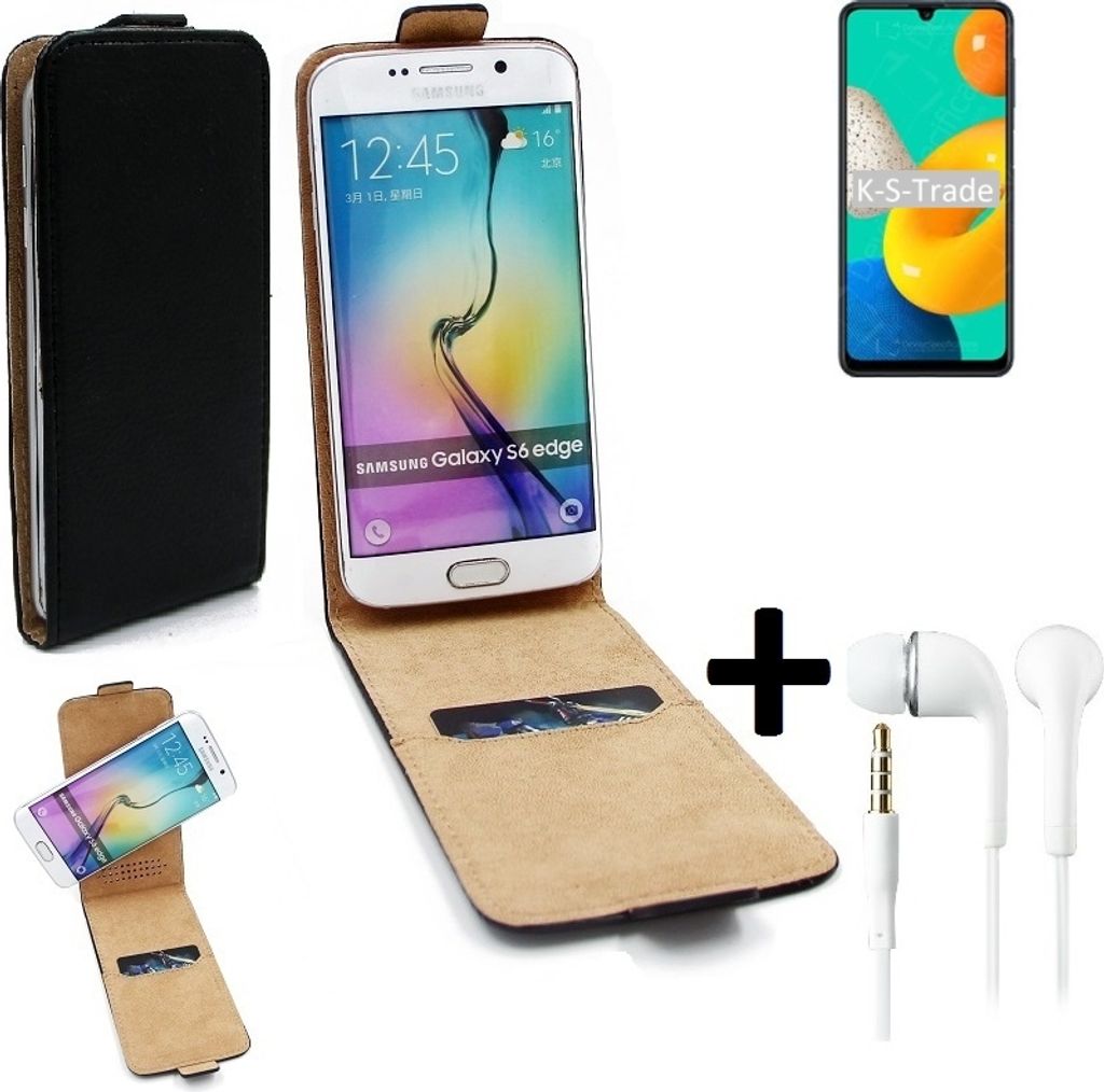 K-S-Trade Handyhülle + Kopfhörer kompatibel mit Samsung Galaxy M32 360° Flipstyle Schutzhülle Smartphone Tasche Case Flip cover schwarz 1x