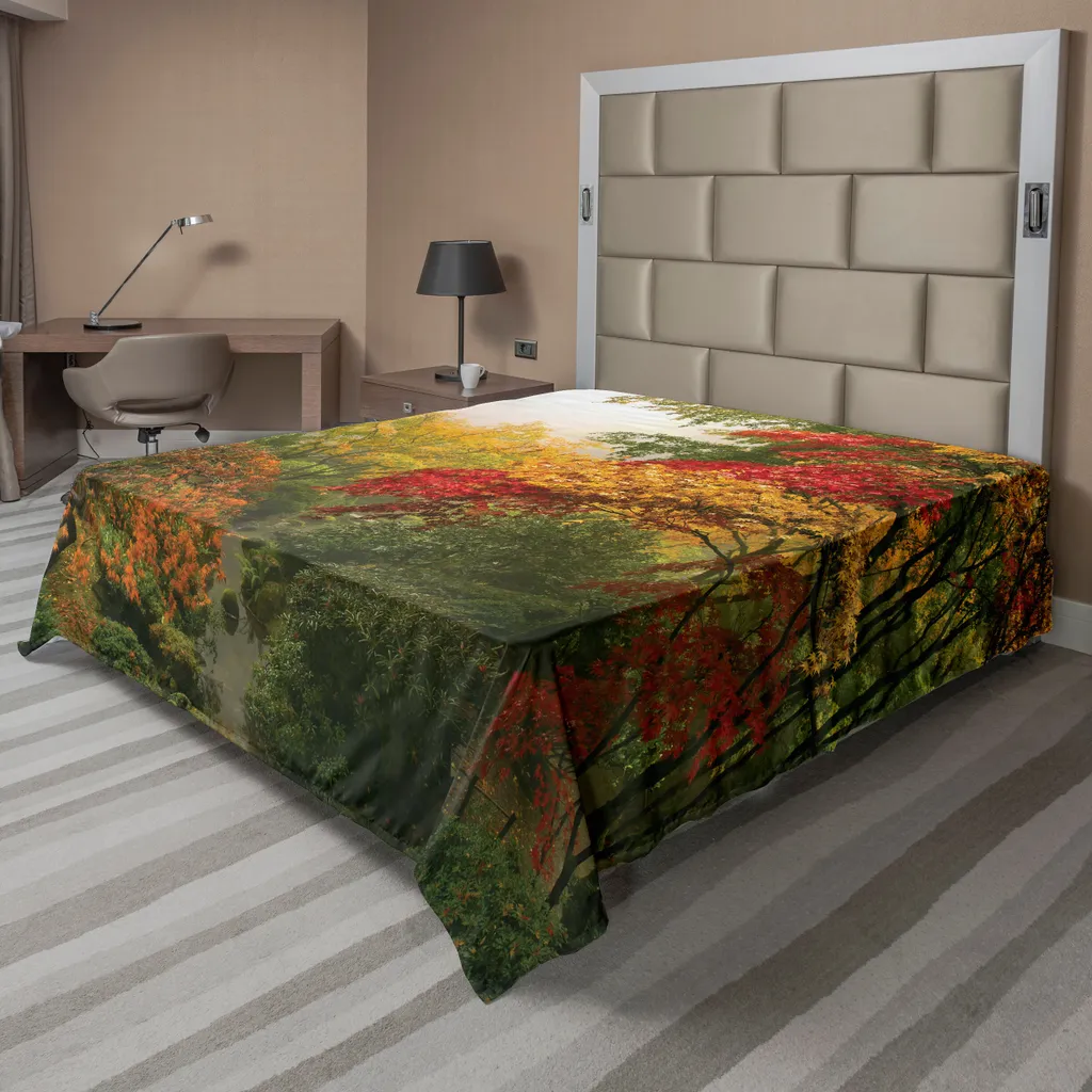 Drap de lit 260x228 cm pour chambre zen décor paysage automnal de forêt
