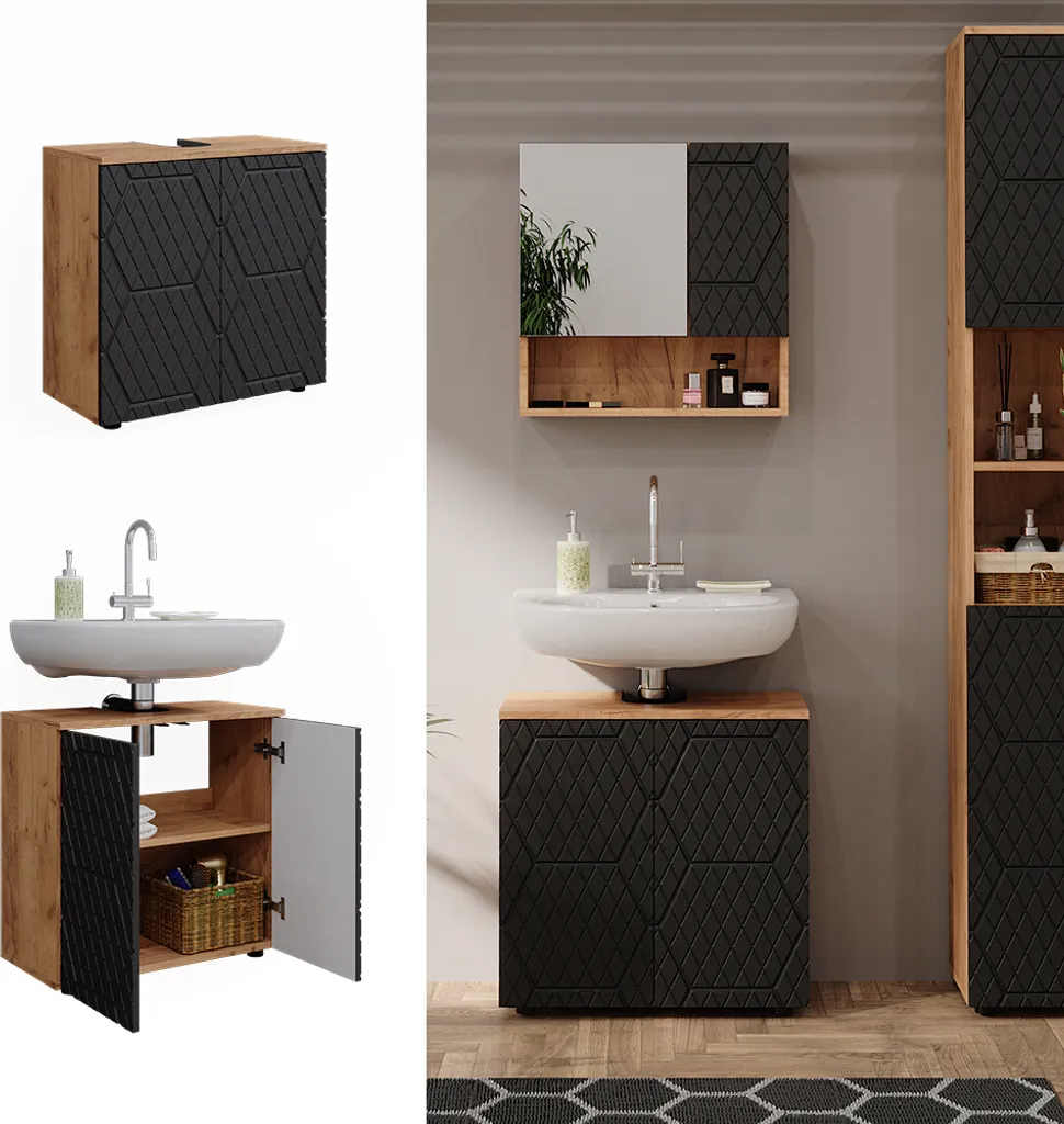 Meuble vasque anthracite 60cm structure nid d'abeille Vicco Irma 42846 - 2