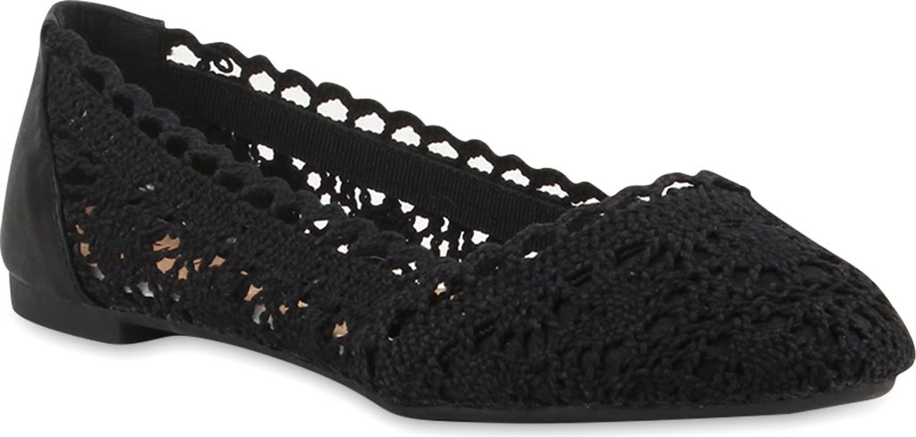 VAN HILL Klassische Bequeme Damen Ballerinas Spitze Flats Häkeloptik 810414, Farbe: Schwarz, Größe: 42
