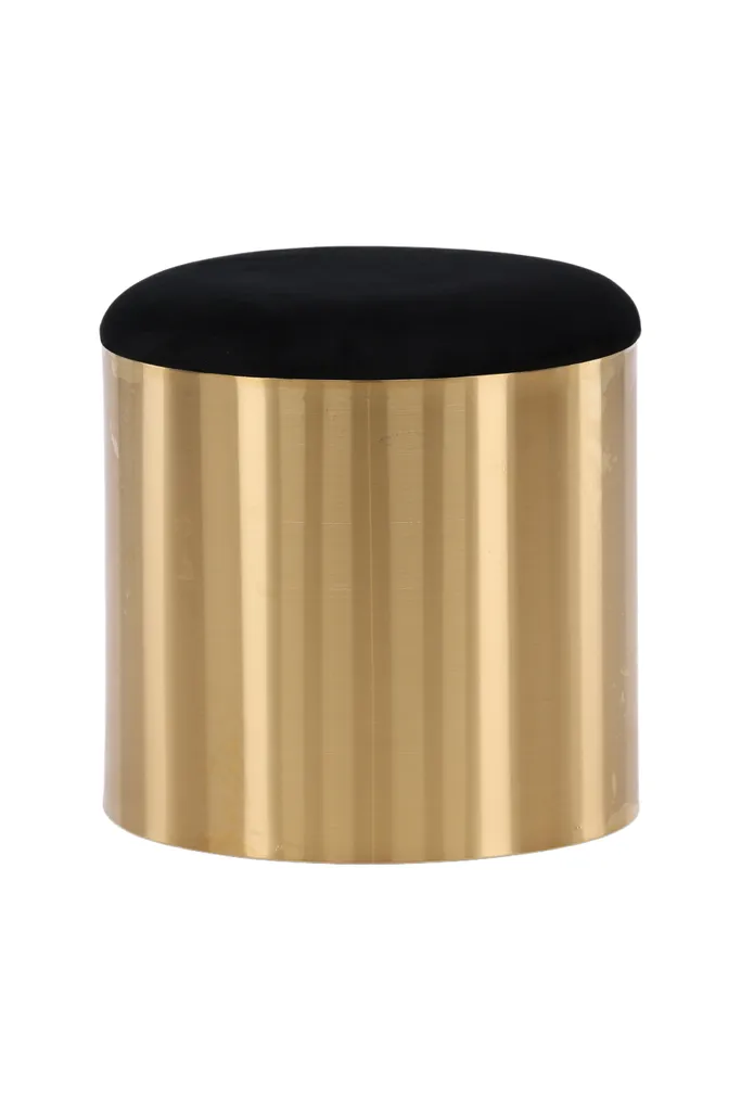 Puffpouf - Repose-pieds Ø45cm en velours noir et socle finition laiton
