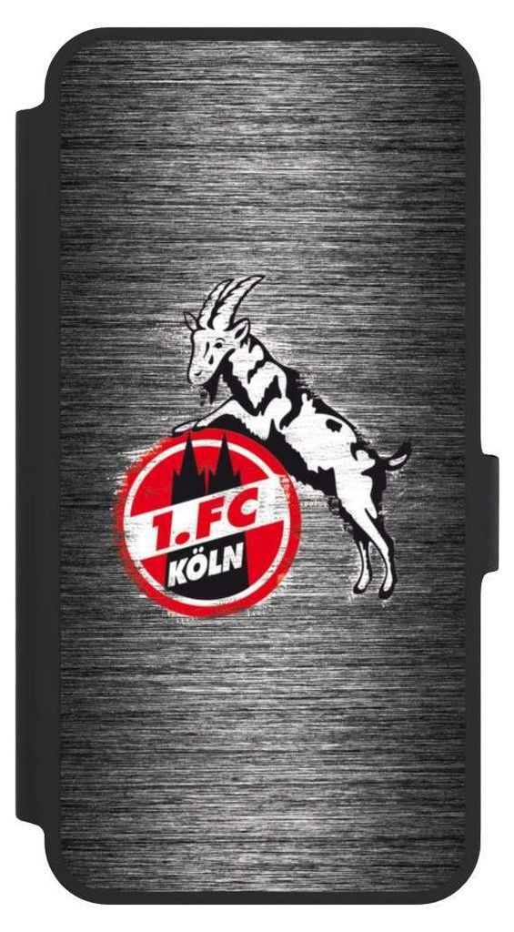 NIVOCASE Klapphülle für Samsung Galaxy A36 5G Handyhülle aus Kunst Leder NIVOflip schwarz 1. FC Köln Metallic Look Offizielles Lizenzprodukt