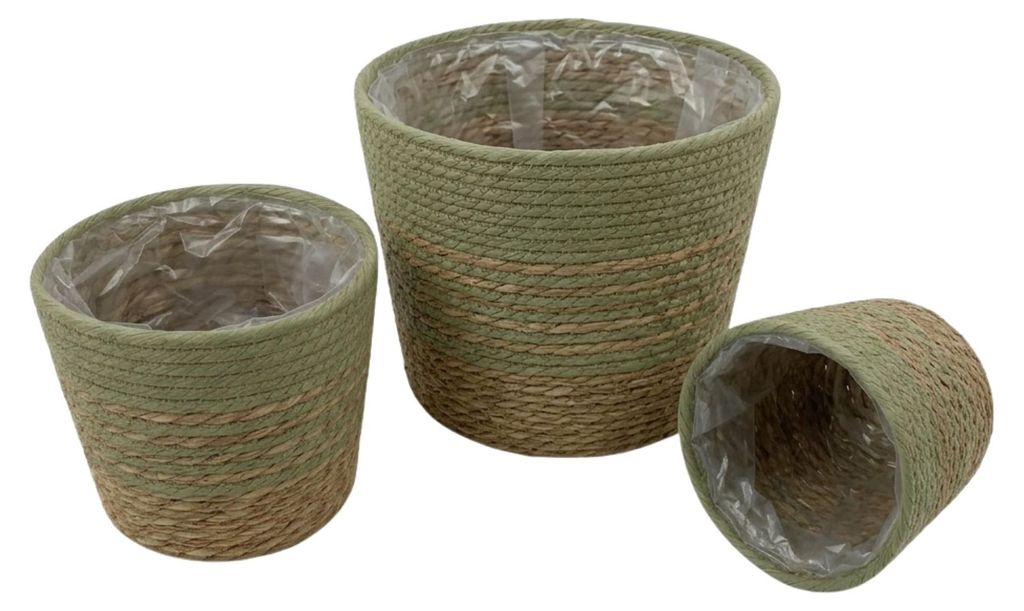 Übertopf Seegras Korb, Boho Pflanztopf Geflochten, Korbtopf Natur mit Folie, Grün