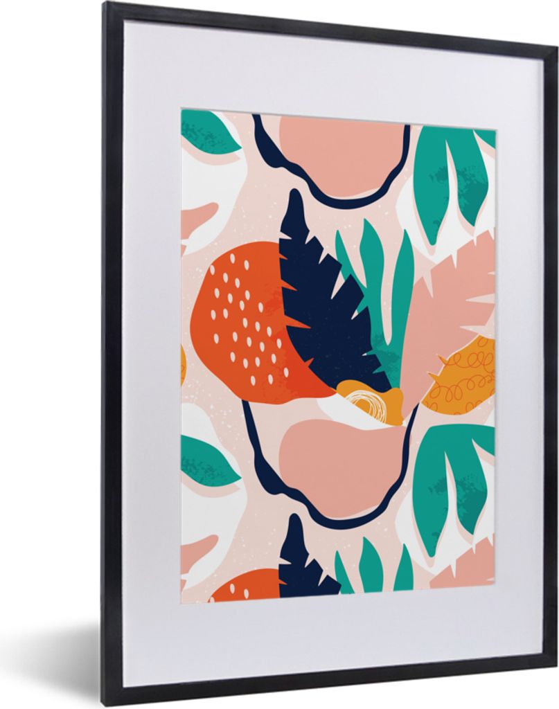 MuchoWow MuchoWow Gerahmtes Poster Dschungel - Blätter - Muster 30x40 cm - Poster mit zchwarzem Bilderrahmen - Wandposter Schlafzimmer