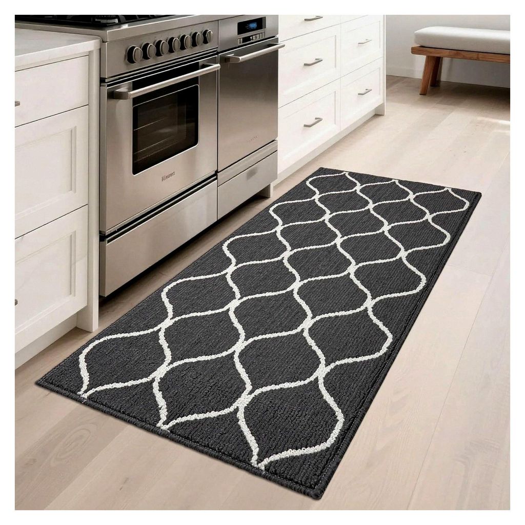 Rutschfester Küchenteppich, 60 x 120 cm, Waschbar, Schmutzabweisender Küchenläufer für Küche, Waschküche, Eingang, Flur, Grau