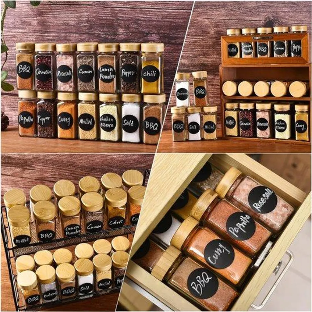 Organisateur d'Épices pour Tiroir de Cuisine - 6 Pots Verre et Bois