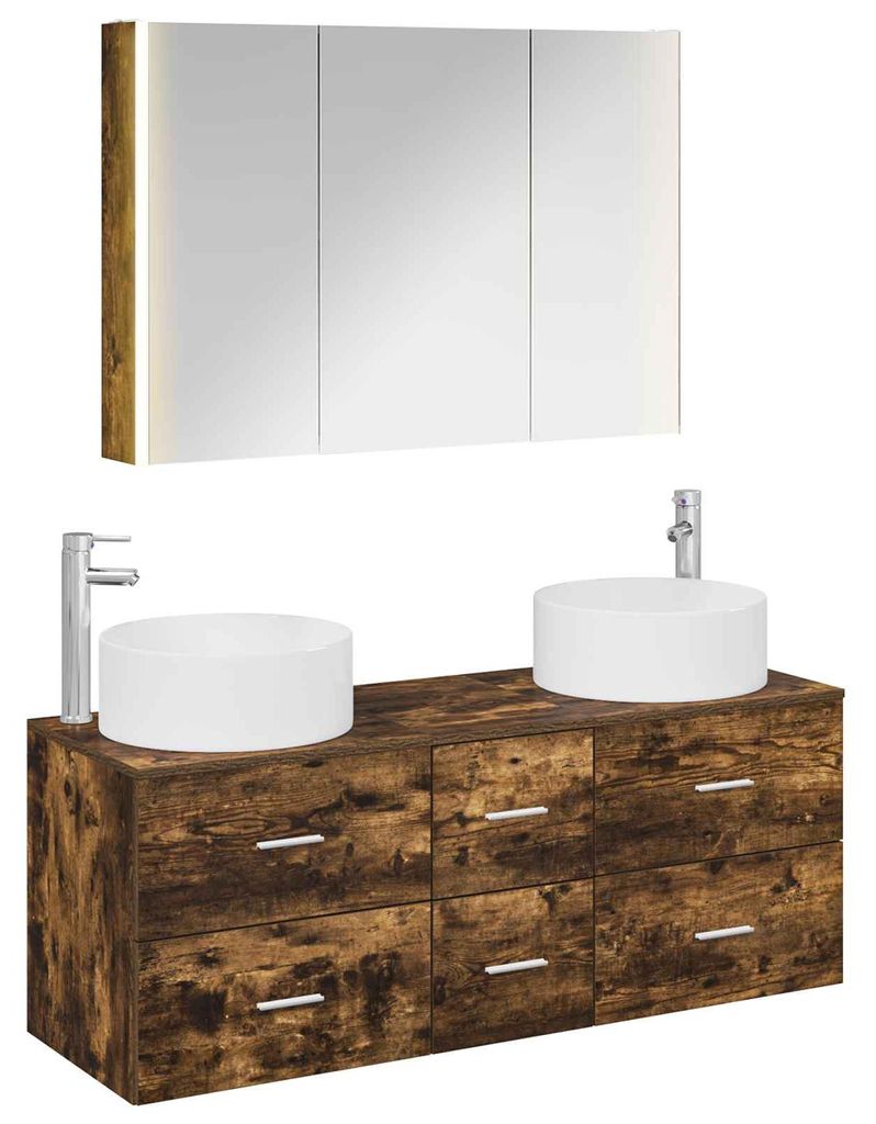 vidaXL Badezimmermöbel-Set 4 pcs Geräucherte Eiche