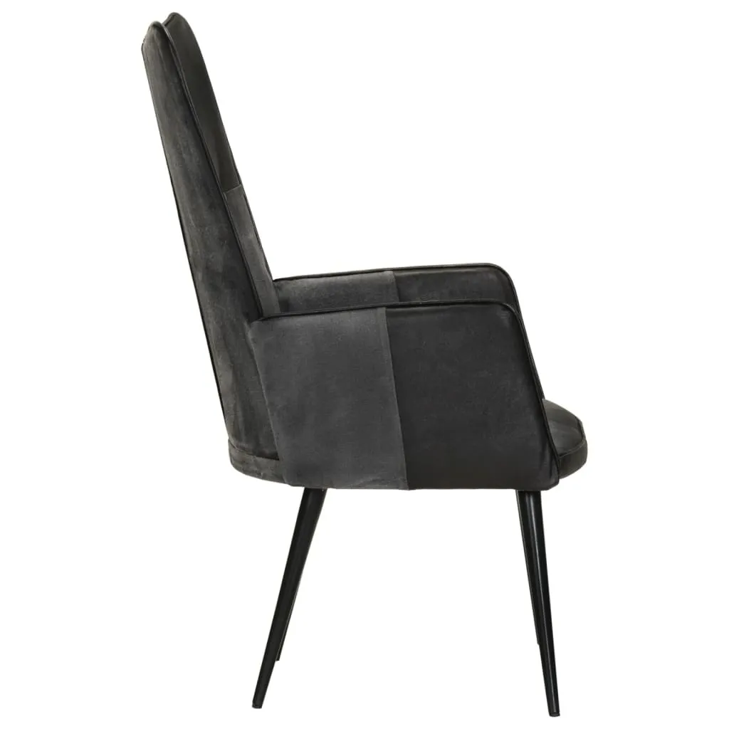 Fauteuil à oreilles en cuir véritable bicolore avec assise confort - 4