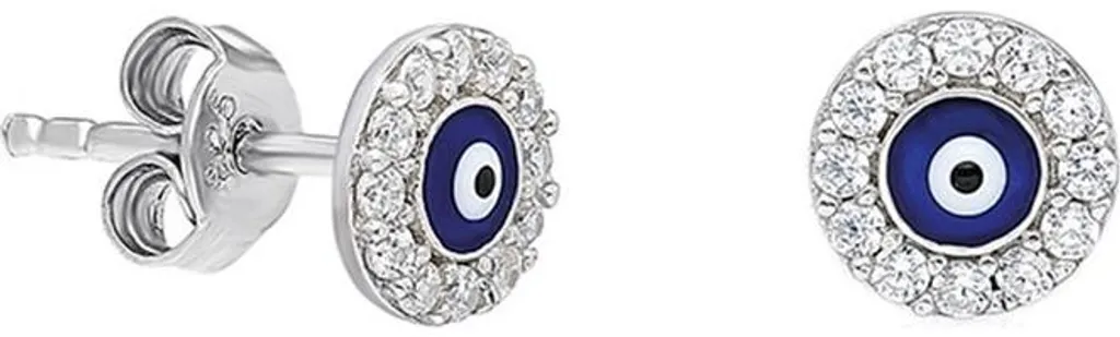 Boucles d'oreilles Oeil de Nazar en Argent rhodié et Zircone de 10mm éclatant