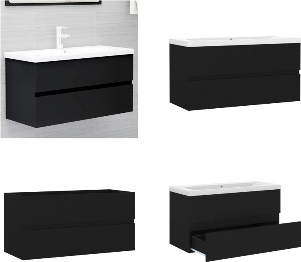 vidaXL Waschbeckenunterschrank mit Einbaubecken Schwarz Holzwerkstoff - Waschbeckenunterschrank Mit Waschbecken - Waschbeckenunterschränke Mit Was...