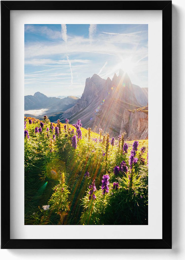 Dolomitenlandschaft– Wandbild mit Rahmen – Gerahmtes Bild – Wanddekoration – 40x60 cm – Schwarz