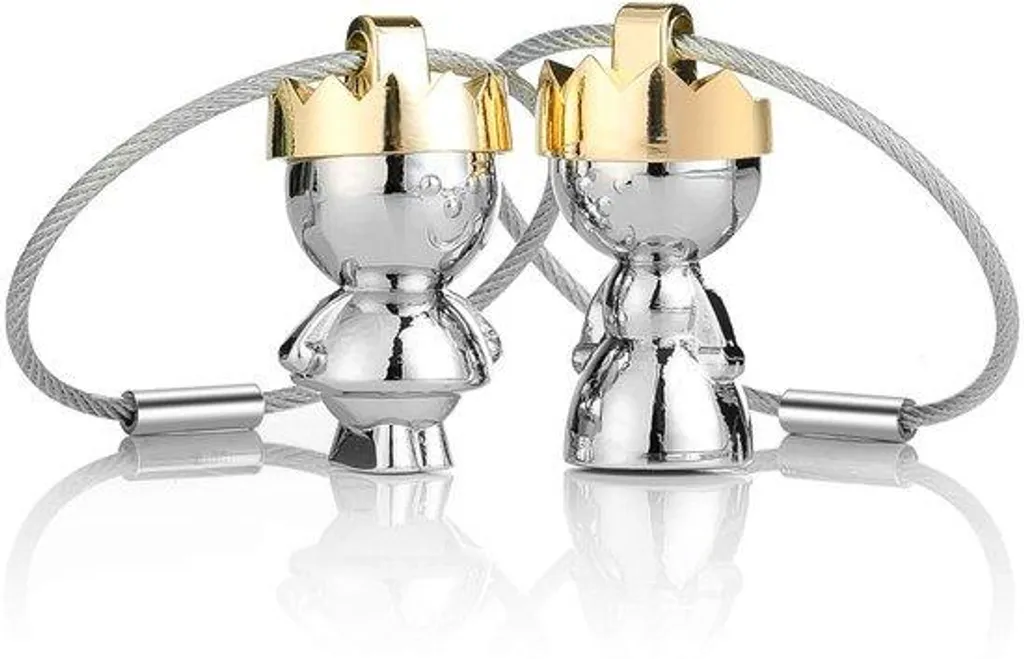 Bracelet couple avec couronnes et cordon ajustable en acier argenté