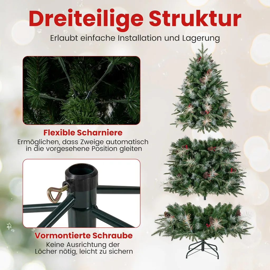 Sapin de Noël 180cm Pré-illuminé, 270 LED Chaudes, Pas de Ménage, Durable - 7