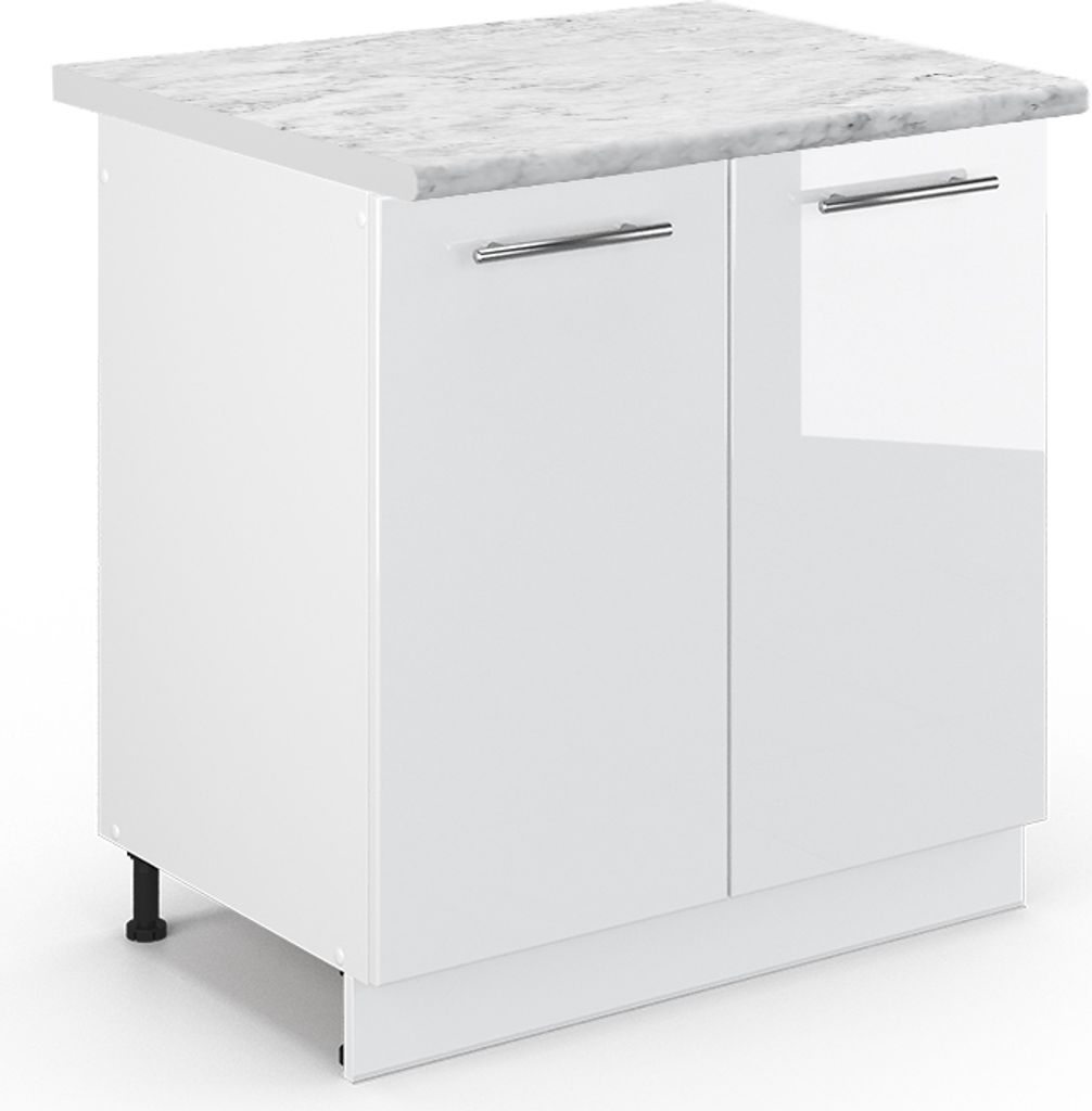 Spülenunterschrank Vicco Fame-Line Weiß Hochglanz 80 cm , AP Marmor, Model 46993