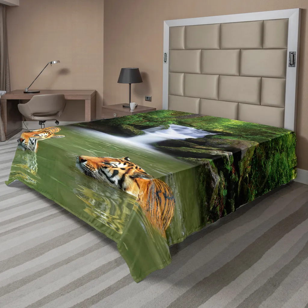 Drap de lit Safari Tigre de Sibérie 275 x 260 cm Vert Réséda ABAKUHAUS