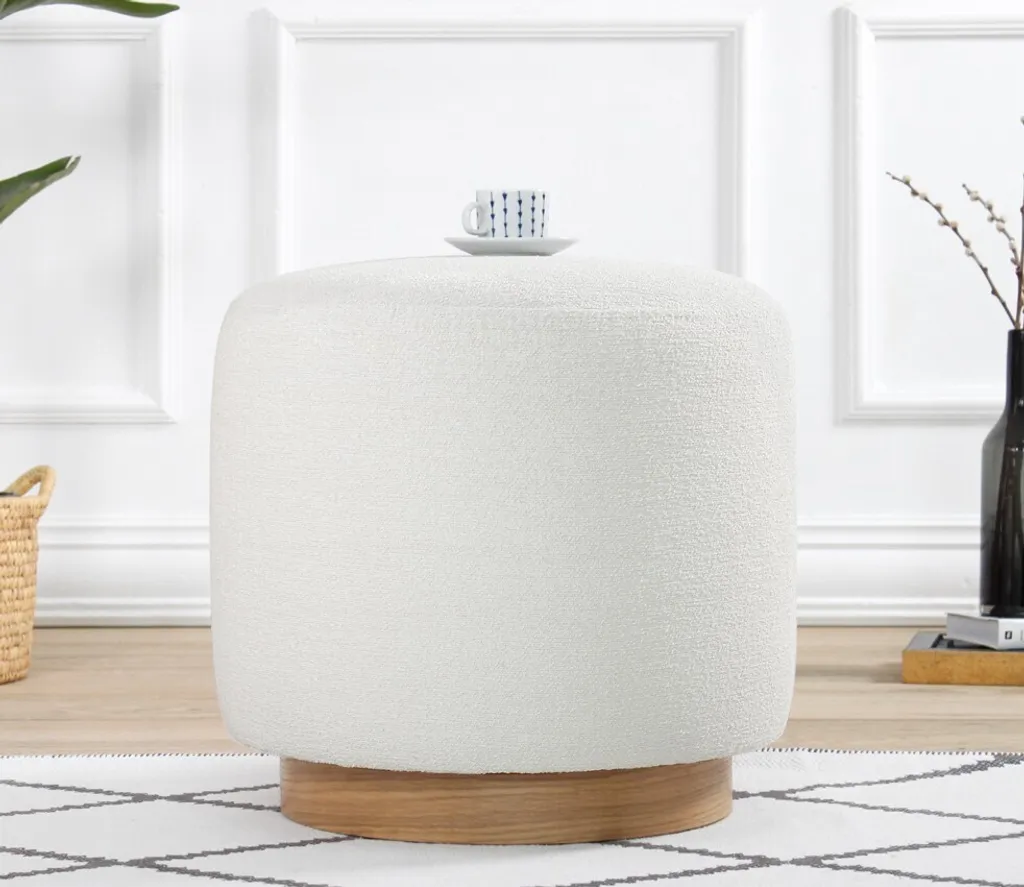 Hanah Home Cheriton Pouf Cream en Coton et Lin Beige - 45 x 45 x 42 cm