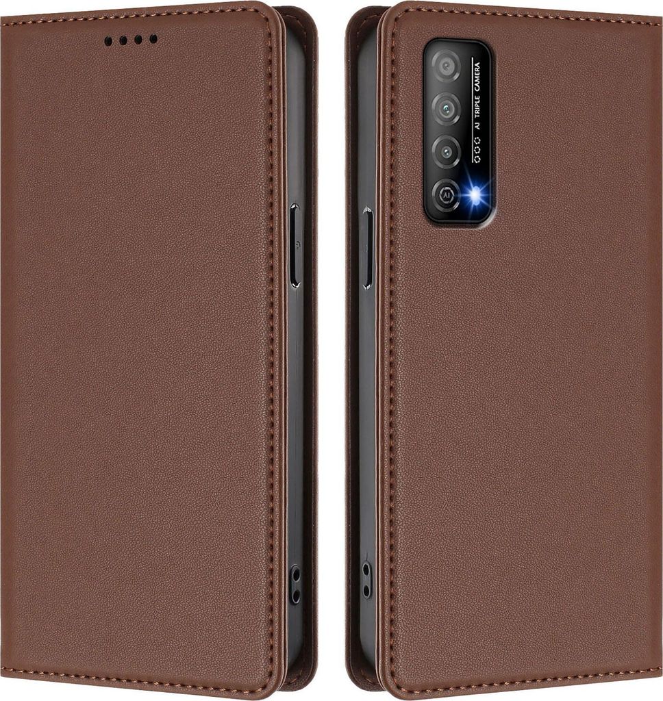 Handyhülle für Huawei Y7A/P Smart 2021, Kunstleder Klapphülle Stoßfeste Magnetische Hülle mit Ständer Braun