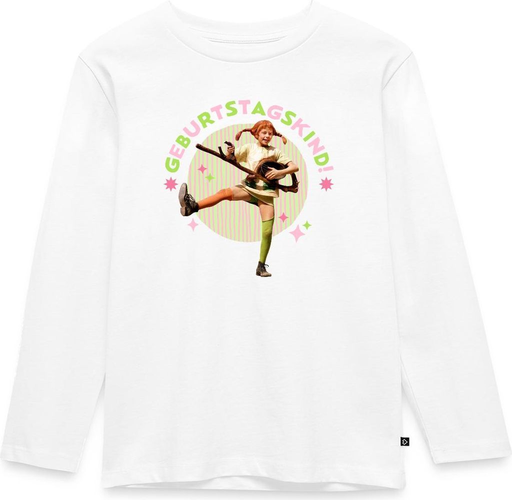 Spreadshirt Pippi Langstrumpf Geburtstag Pippi Mit Gitarre Kinder Premium Langarmshirt, 98/104 (2 Jahre), Weiß