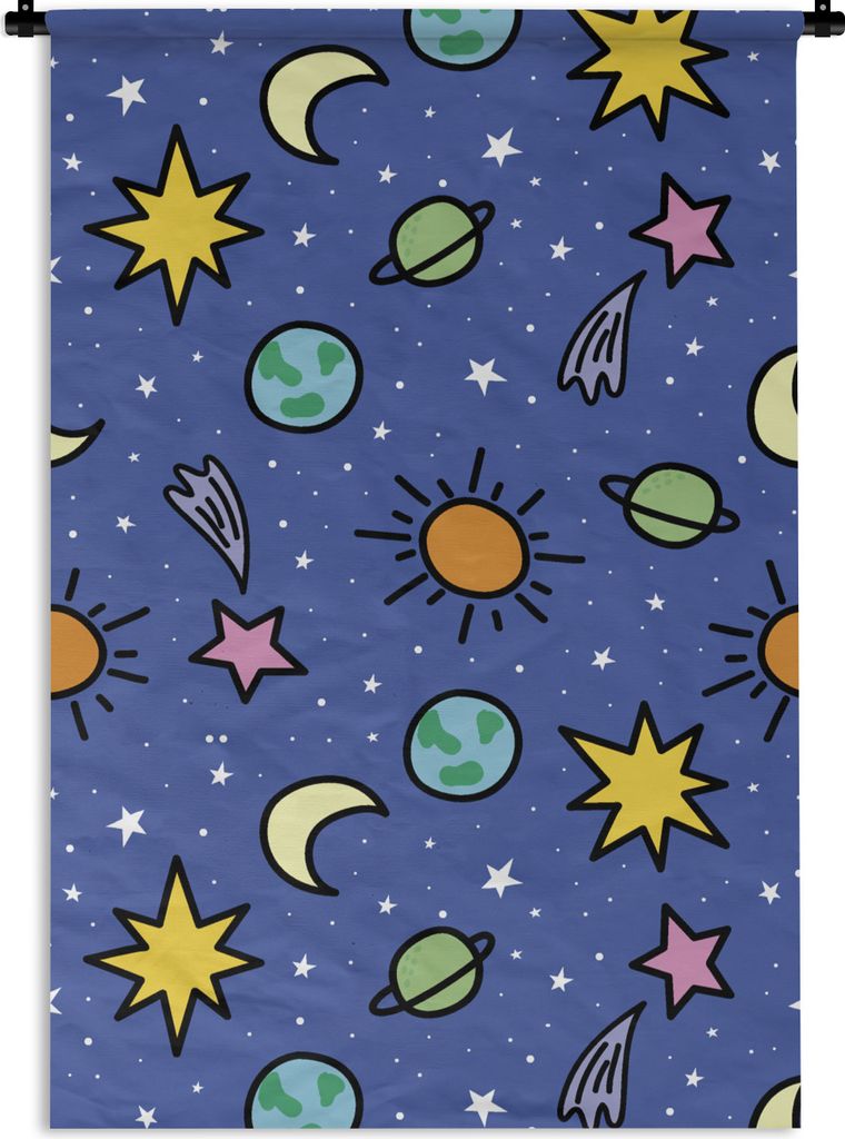 MuchoWow Wandteppich Wandbehang Planeten - Sterne - Design 60x90 cm Tapisserie Dekoration Wandtuch - Foto-Teppich - Abwaschbar