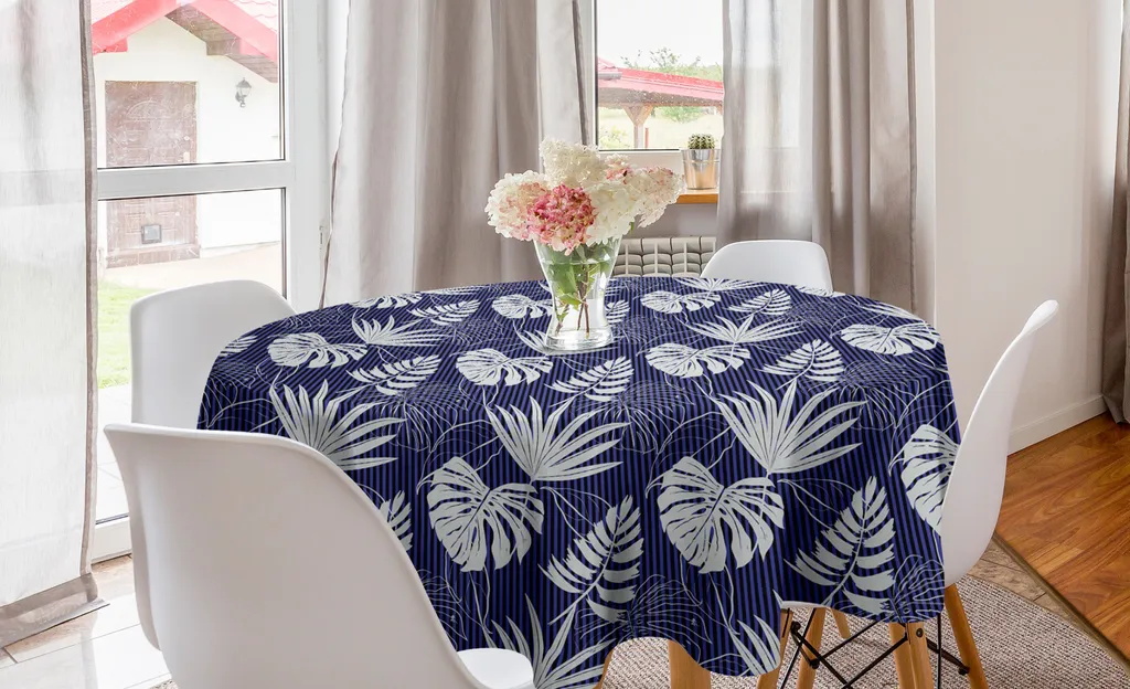 Tovaglia Rotonda 150 cm ABAKUHAUS Foglie Monstera Tropicale Blu Viola